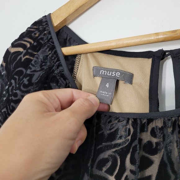 4 Muse Black Velvet Cut Out Dress Lined NWT - Picture 6 of 12